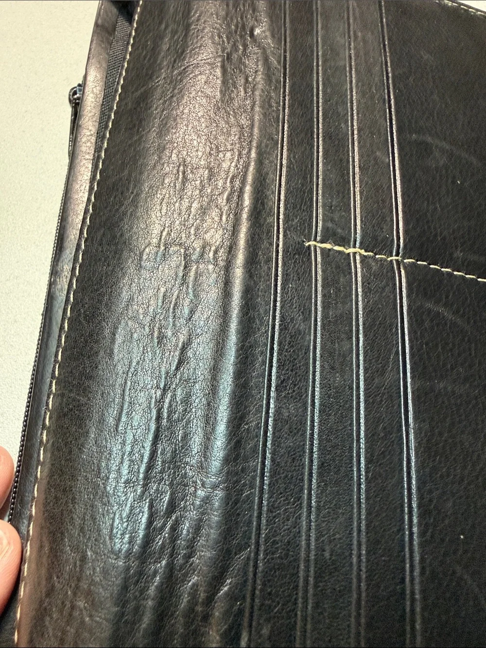 Kenneth Cole Black Leather Foldover Wallet with Contrast Stitching